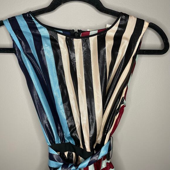 NWT Diane von Furstenberg Striped Sleeveless Waist Tie Draped Midi Dress Size 0 - Picture 3 of 10